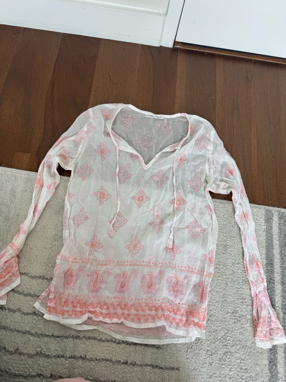 Lightweight White Tunic with Pink Coral Print